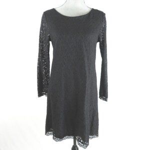 Hidden Heart Brand Lace Lined Knit Dress Black Sheer Long Sleeves